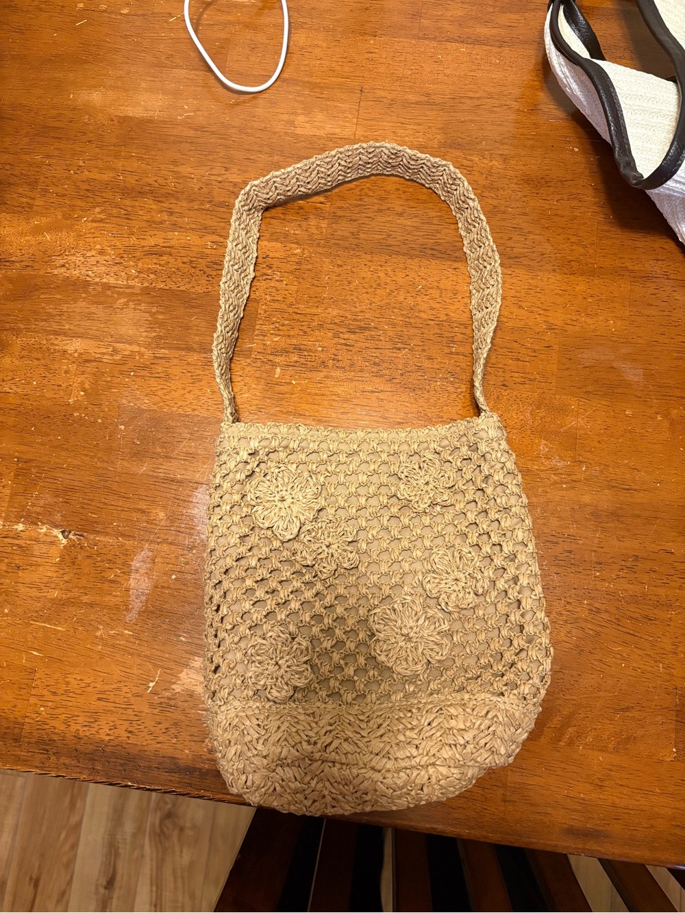 Handwoven Cream Crochet Shoulder Bag - never been used